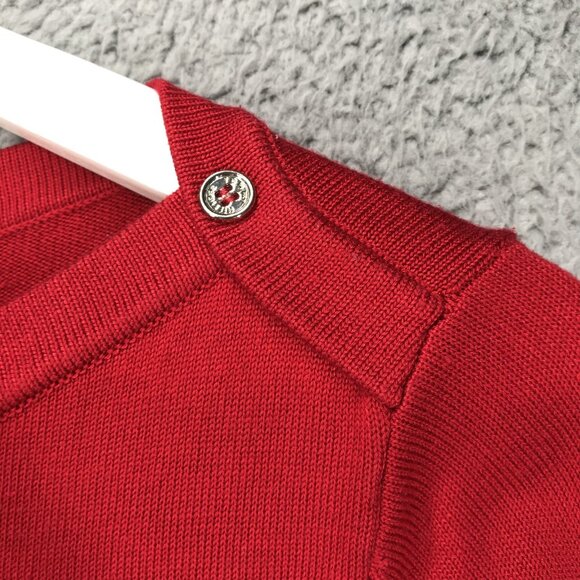 TOMMY HILFIGER Top Womens SMALL Red Blue Stripe Knit 3/4 Sleeve Button Shoulder - Picture 2 of 13